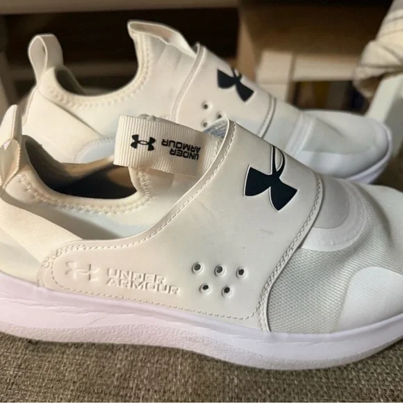 Under Armour White Slip-On Sneakers with Black Logo - Picture 3 of 4